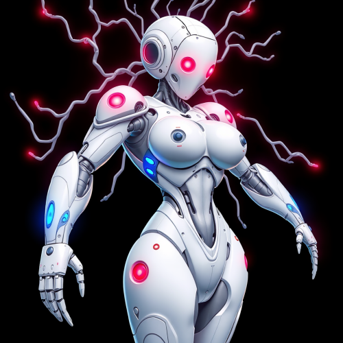 A Seductive White Robot with Luminous Inserts Art A Seductive White Robot with Luminous Inserts Art