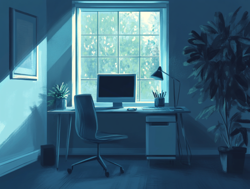 A Serene, Tidy Home Office Setup for Interview