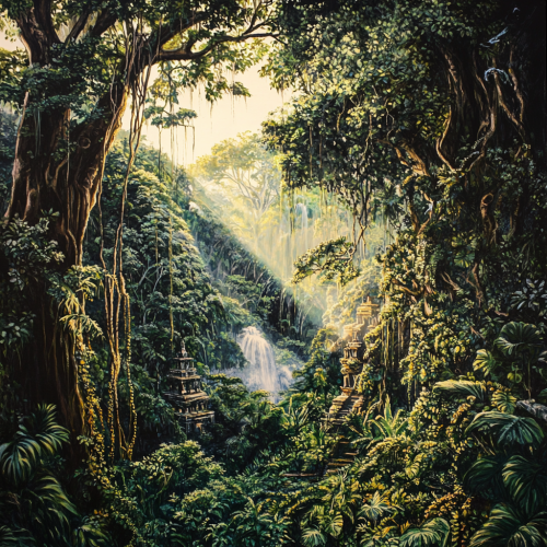 A Serene African Landscape with Ancient Temples