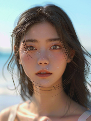 A Serene Beach Portrait of a Korean Woman
