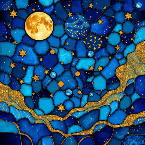 A Shimmering Celestial Night Sky in Stained Glass