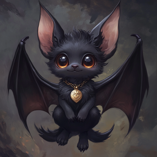 A Shiny Black Bat with Golden Medallion Art.