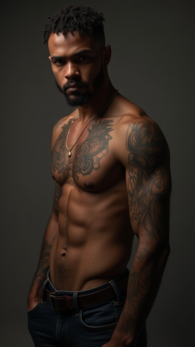 A Shirtless Young Man with Tattoos