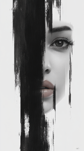 A Shy Woman Peeking Through Black Ribbon Art