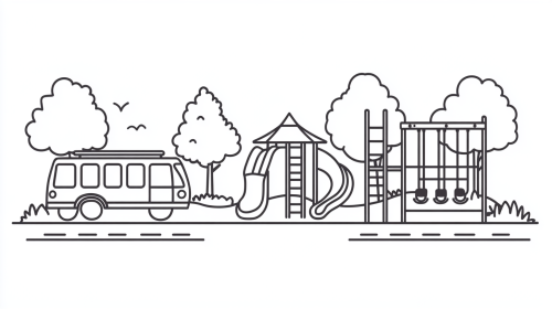 A Simple School Playground Drawing with Iconic Equipment