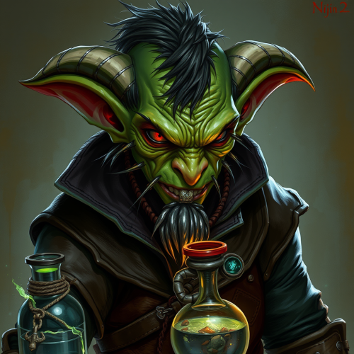 A Sinister Goblin Alchemist in Leather Clothes