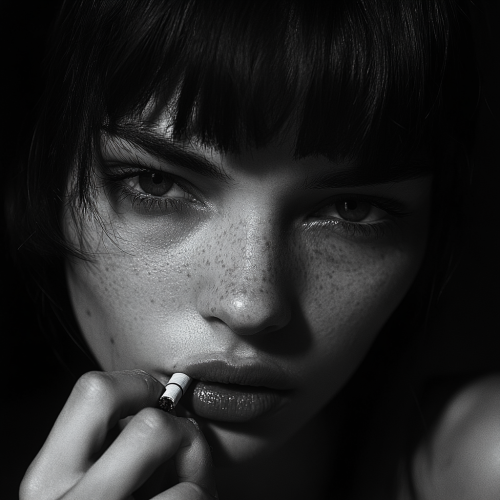 A Slender Woman with Discreet Gestures Observing World