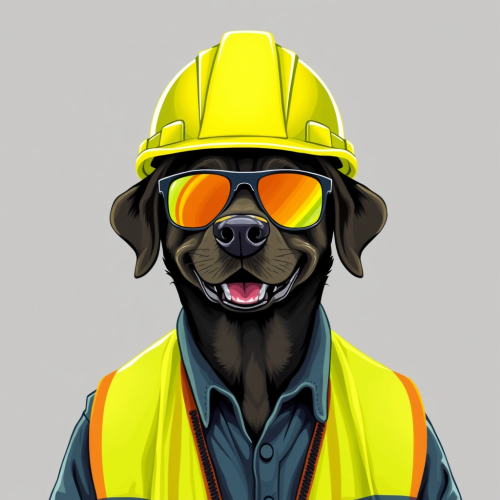 A Smiling Labrador in Construction Gear and Sunglasses