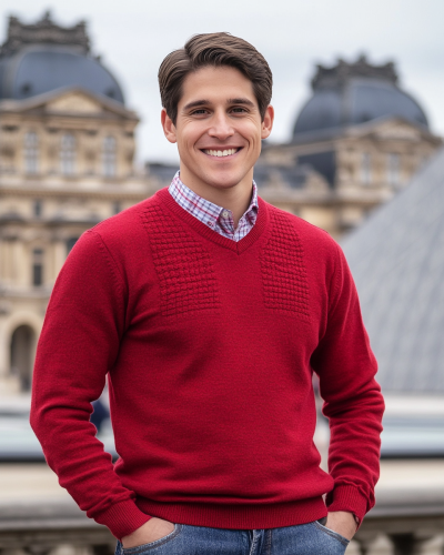 A Smiling Man at the Louvre Museum