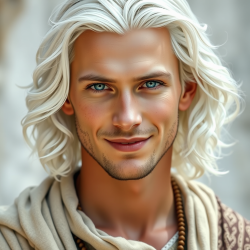 A Smiling Pleiadian Man in Tribal Attire