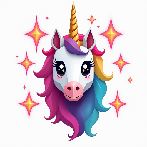 A Smiling Polygonal Unicorn with Neon Rainbow Mane