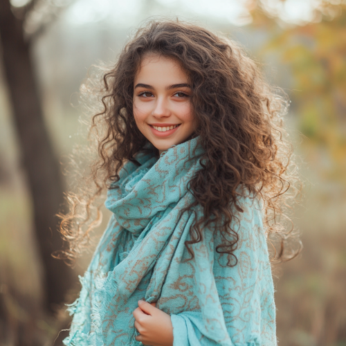 A Smiling Romanian Girl with Turquoise Accessories Outdoors