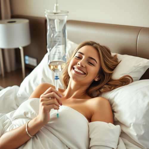 A Smiling Woman Recovers in Luxury Hotel