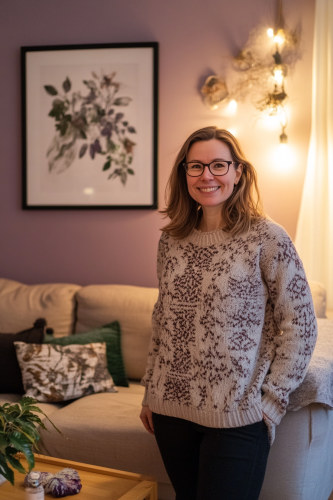 A Smiling Woman in Scandinavian Living Room