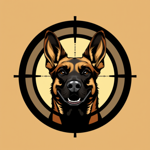 A Smirking Belgian Malinois in Crosshair Logo