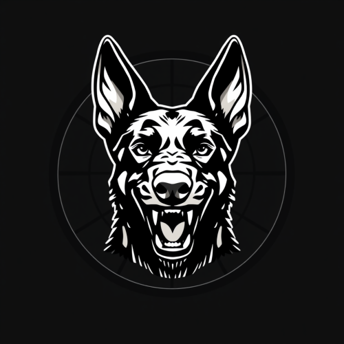 A Snarling Belgian Malinois Head in Crosshairs Logo