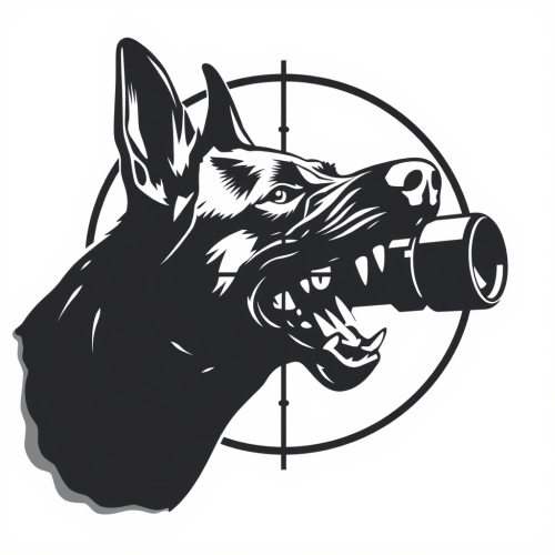 A Snarling Belgian Malinois in Scope Crosshair Logo