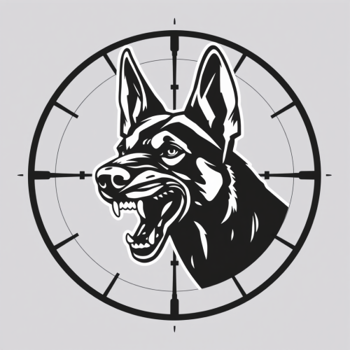 A Snarling Malinois Head in Crosshairs Logo