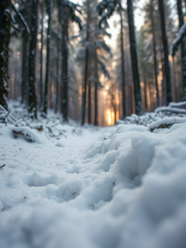 A Snowy Path in Central Oregon Forest
