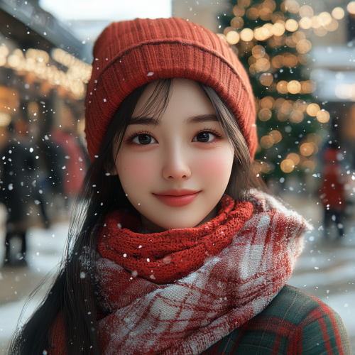 A Snowy Winter Town Festival with Christmas Decorations