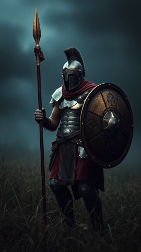 A Spartan Warrior Armed in a Dark Field