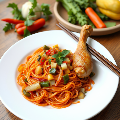 A Spiced Chicken and Vegetables Noodle Dish A Spiced Chicken and Vegetables Noodle Dish