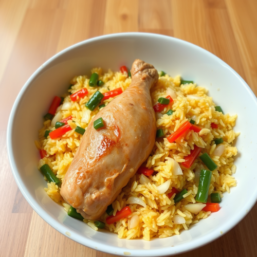 A Spicy Fried Rice Dish with Chicken Leg