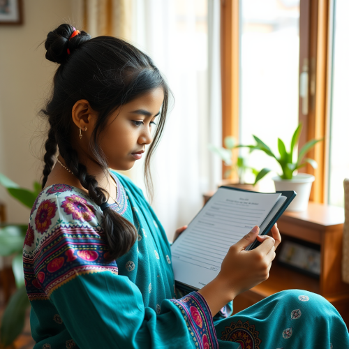 A Sri Lankan Girl Closing Digital Diary at Home
