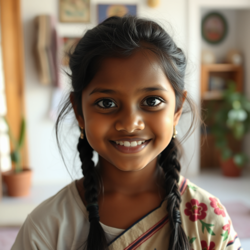 A Sri Lankan Girl Smiling at Home Closeup