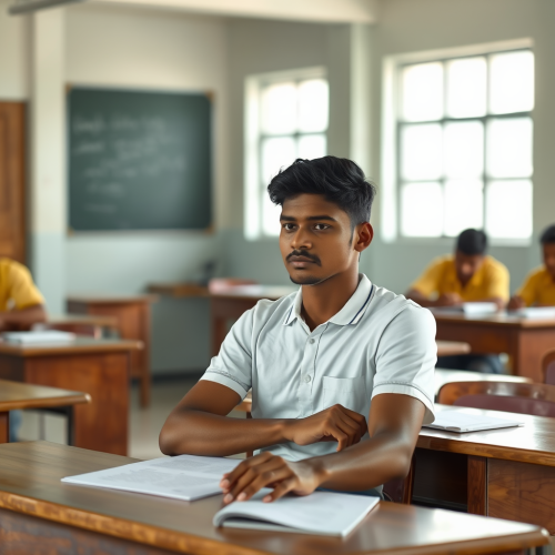 A Sri Lankan student studying in a classroom