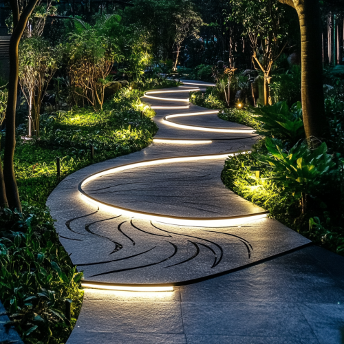 A Stage with Wavy Garden Path and Lights A Stage with Wavy Garden Path and Lights