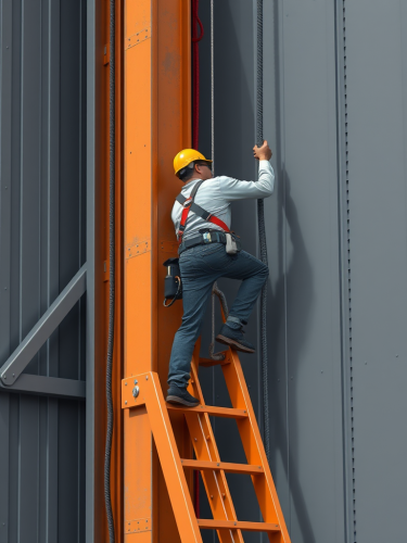 A Steel Worker Ascending Safety Stairs in 3D