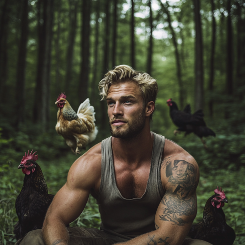 A Strong Man with Dogs, Chickens in Georgia