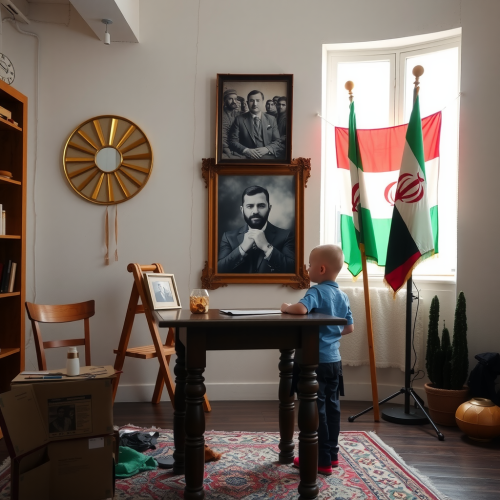 A Studio with Table, Martyrdom Picture and Flags