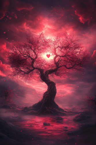 A Stunning Tree of Love Wallpaper in Anime Style