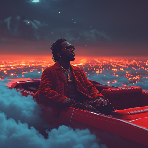 A Stylish Man on Car in Night Sky
