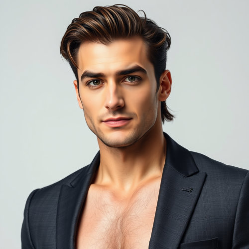A Suited Man with Six-Pack and Wavy Hair