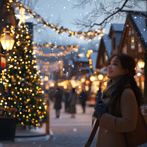 A Sunny Winter Festival in Snowy European Town