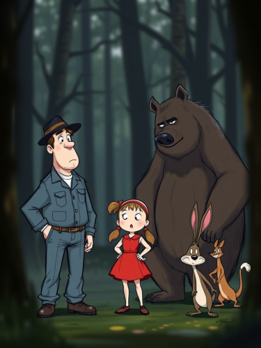 A Surprised Girl and Stupid Man Meet Angry Bears