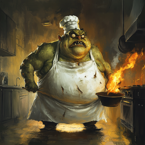 A Surprised Skinny Chef with Green Skin