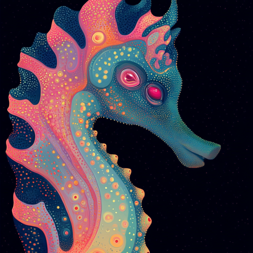 A Surreal Cosmic Seahorse Painting with Detailed Elements
