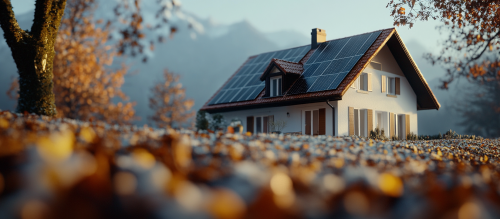 A Swiss House with Solar Panels in Winter