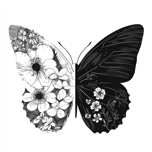 A Symmetrical Butterfly Silhouette with Delicate Floral Wing