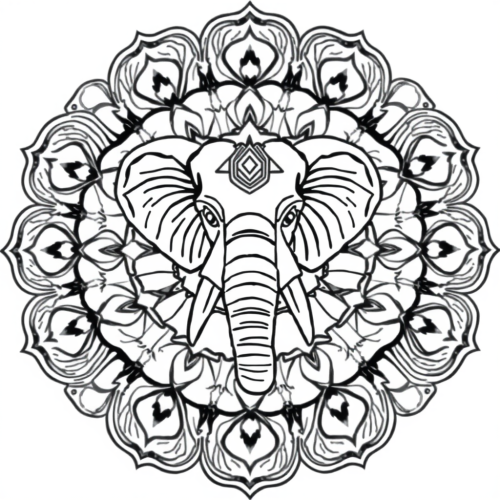 A Symmetrical Mandala Elephant Coloring Page.