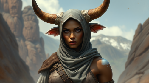 A Tall Firbolg Barbarian Woman with Hijab