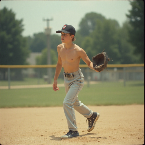 A Teenager Playing Baseball in 80s Suburb