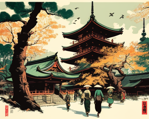 A Temple in Kyoto with Red Brick Walls