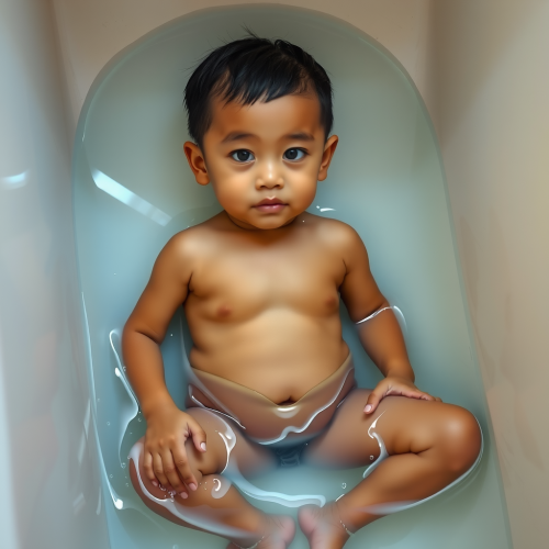 A Thai Boy Drinking Bathtub Water