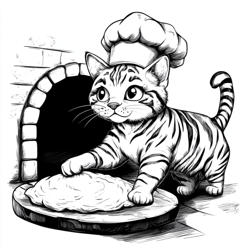A Tiger-Striped Cat Chef Making Pizza Dough