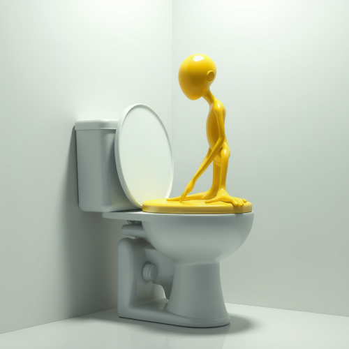 A Tiny Man on a Gigantic Futuristic Toilet
